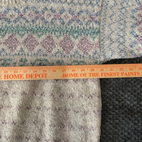 VTG Eddie Bauer Wool Blend Sweater Womens Large Beige Nordic Fair Isle Grandma - Picture 6 of 10